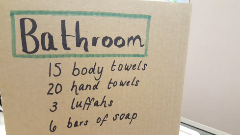 Box labeled with room and contents
